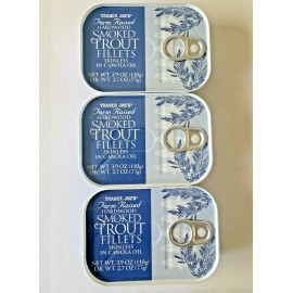 Trader Joes 3 Trader Joe's Smoked Trout Fillets in Oil Skinless 3.9 oz Each Tin x 3 Cans