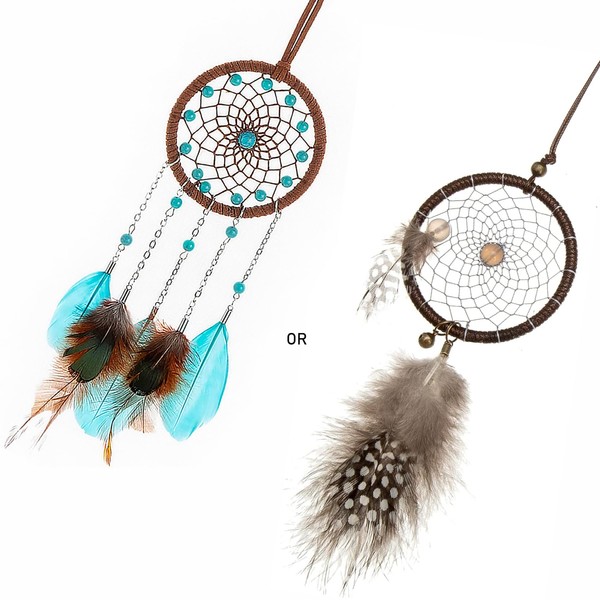 Dream Catcher Dreamcatcher - Natural Pearl Chicken Feather with Grey Agate Healing Crystal Beads,Primary Colour, Wax Rope, Handmade for Home Car Wall Decor, Hanging Ornaments-HOLSM-III®