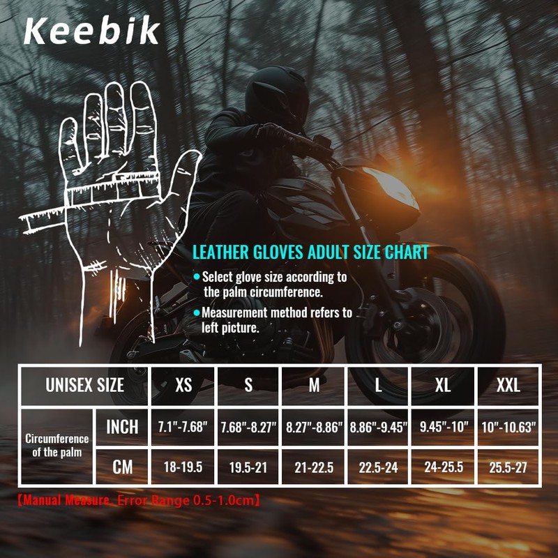 Keebik Goatskin Leather Motorcycle Motorbike Powersports Racing Gloves Reflective Skull
