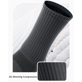 Rapoo Mens Compression Socks Lightweight Summer Wool Hiking Socks Mens Work Socks for Steel Boots Striped Crew Socks Moisture Wicking Socks Men Grey L