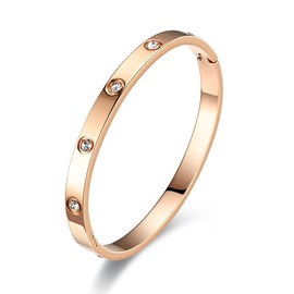 NTRUXZP Jewellery Women's Bangle Stainless Steel Cubic Zirconia Simple Style Love Bracelet 6 mm Wide with Clasp Bangle Engraving Jewellery Women's Jewellery Women's Rose Gold, Plastic