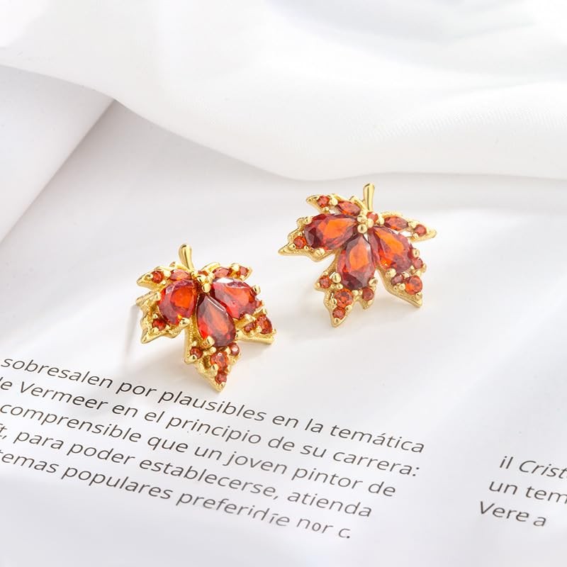 Thanksgiving Maple Leaf Earrings Orange Crystal Maple Leaf Hoop Earrings