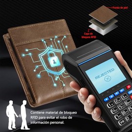 LEKOU Tarjetero de cuero, Cartera para Hombre RFID Bloqueo Antirrobo Tarjetero para Caballero Plegable, con bolsillo de moneda cierre del imán billete