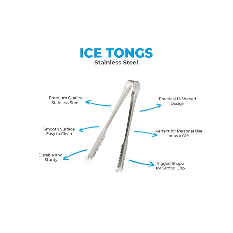 Barcool Stainless Steel Ice Tongs | 18cm / 7" Perfect