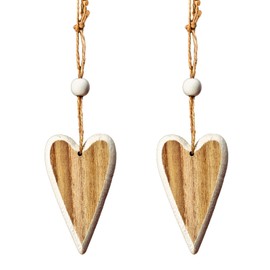 Heart-shaped Wooden Decorative Hanging Handmade Hearts Ornaments for Wedding Party Valentine Christmas Home Decoration Car Decor (#3, 2Pcs)