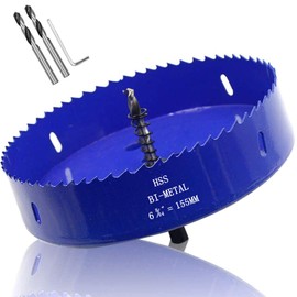 Luomorgo 6 1/8 inch 155mm Hole Saw, 1 1/4 inch Cutting Depth HSS Bi-Metal Hole Cutter with Hex Shank Drill Bit Adapter for Wood Cornhole Boards Plastic Drywall Fiberboard