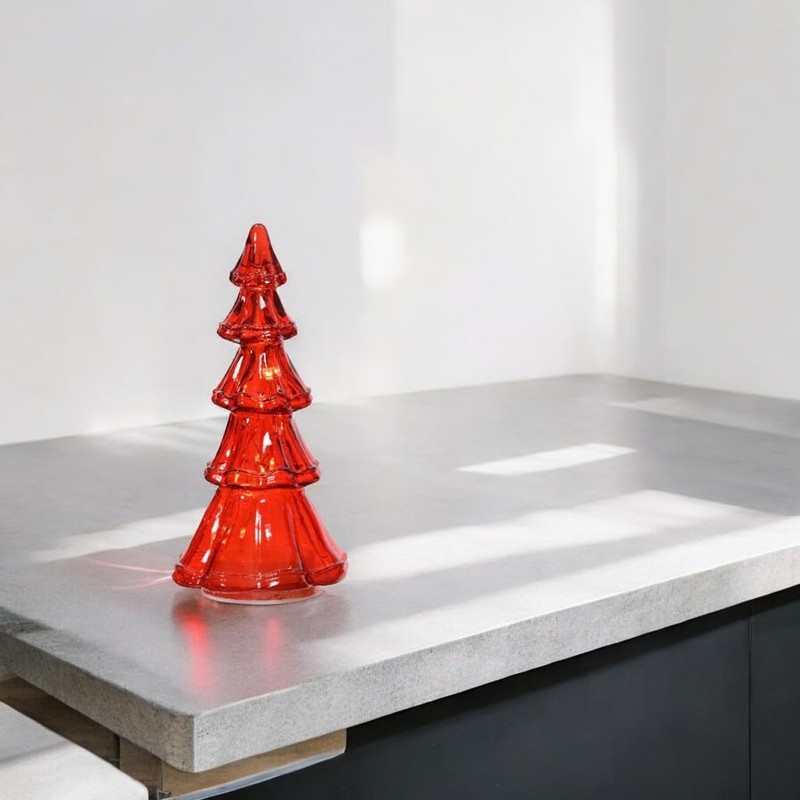Lumineo Small Micro LED Red Glass Tree, 7.6" Tall, Warm