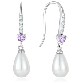 Vesitim Pearl Dangle Drop Earrings 925 Sterling Silver Shell Pearls Hook Earring Created Alexandrite Jewelry Gift for Women