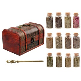 12 Bottles of Magical Herb with Vintage Box for Wicca, Pagan and Wiccan Rituals, Altar Supplies, Magic Spells and More