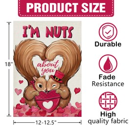 Dyrenson Valentines Squirrel Decorative Garden Flag, I'm Nuts About You Love Hearts Yard Outside Home Decorations, Anniversary Wedding Burlap Outdoor Small Decor Double Sided 12 x 18