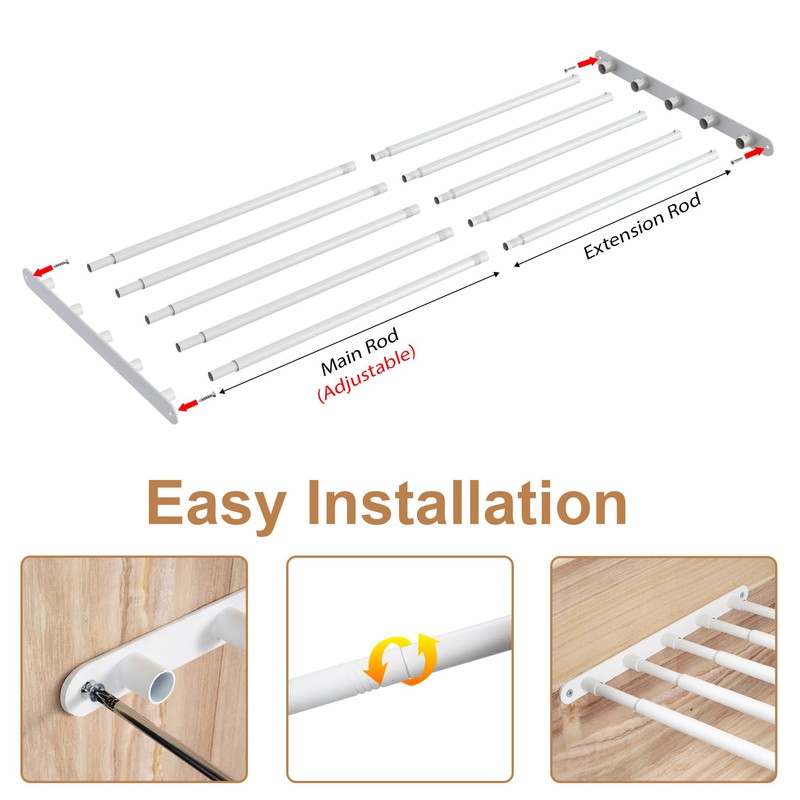 FIRJOY Expandable Wall-Mounted Closet Shelf Organizer, Adjustable Storage Rack, Heavy