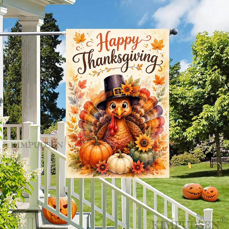 Happy Thanksgiving Turkey House Flag for Outside 28x40 Inch