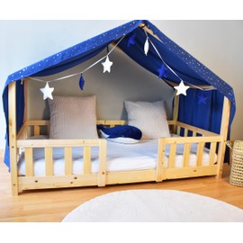 YellowNest House Bed Canopy - 100% Cotton - Bed Canopy House Bed Made of Muslin - Canopy Bed Curtains for Bed 90 x 190 and 140 x 200 cm - Without Bunting Children's Room Star (Navy Blue, 130 x 400 cm)