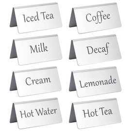 UNICRAFTALE 8Pcs Stainless Steel Tables Tent Sign for Restaurant Tables Beverage Signs Double Sided Table Sign Coffee and Tea Table Display for Wedding Party Buffet