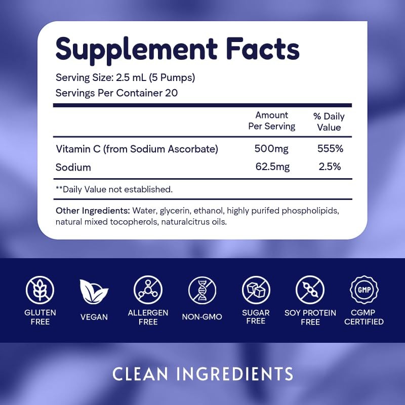 Cellqueue Liposomal Vitamin C 500mg, Liquid Vitamin C Supplement, Immune