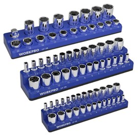 WORKPRO Magnetic Socket Organizer Set, 3-Piece Holder Set Includes 1/4", 3/8" and 1/2" Drive Metric Socket Trays, Holds 75 Pieces Standard and Deep Sockets