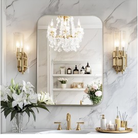 MZON 30x36Inch Brushed Nickel Bathroom Mirror, Large Rectangle Wall Mirror for Bathroom or Living Room, Anti-Rust Frame & Tempered Glass, Horizontal/Vertical Mount - Timeless&Elegance Wall Decor