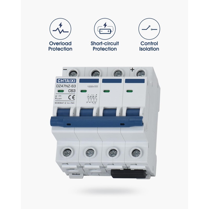 CHTAIXI DC Miniature Circuit Breaker, 4 Pole 1000V 63 Amp