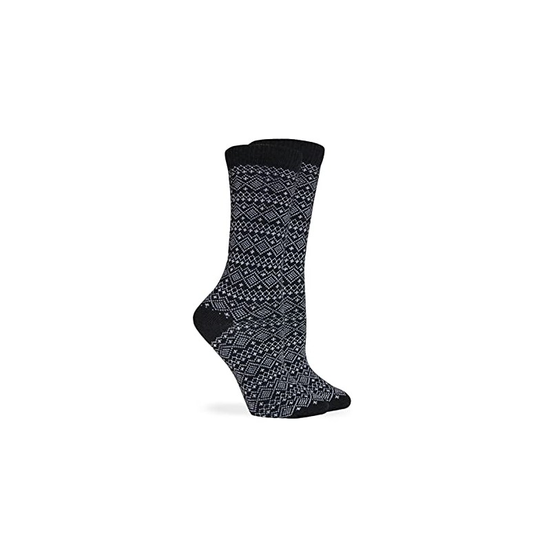 Wise Blend Sweater Fairisle Crew Socks, 1 Pair, Black, Medium,