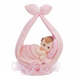 Cake Topper Baby 11 cm - Girl in Sling - Cake Topper for Birth Christening Baby Shower Party Decoration - DF2D - Light Pink