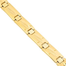 Men's 10mm Diamond-Cut 14k Yellow Gold Plated Flat Chain Link Bracelet, 9 inches
