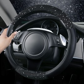 CAR PASS Leather Lace Steering Wheel Cover,14.5-15 Inch Car Steering Wheel Cover Universal Fit for 95% Sedan,Vans,SUV,Coupe,Cars. Pretty Sequins Steering Wheel Covers for Cute Women Girls(Black Lace)