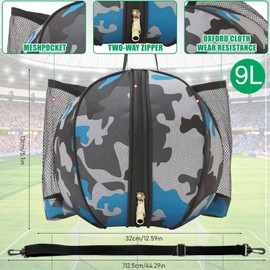 INHEMING Basketball bag, basketball bag with ball net, round shoulder bag, ball bag for basketball, football, volleyball, blue, 1 piece