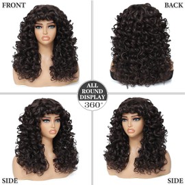GKtineke-Curly-Wig Big-Curly-Wigs-for-White-Black-Women 20 Inch- Long-Curly-Wig-with-Bangs Synthetic-Hair-Replacement-Wigs-for- Cosplay and Daily(Ombre Ginger… (Brown)