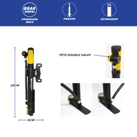MICHELIN Mini Aluminium Foot Pump, Blue, Pression maximale accessible : 8 BAR / 120 PSI