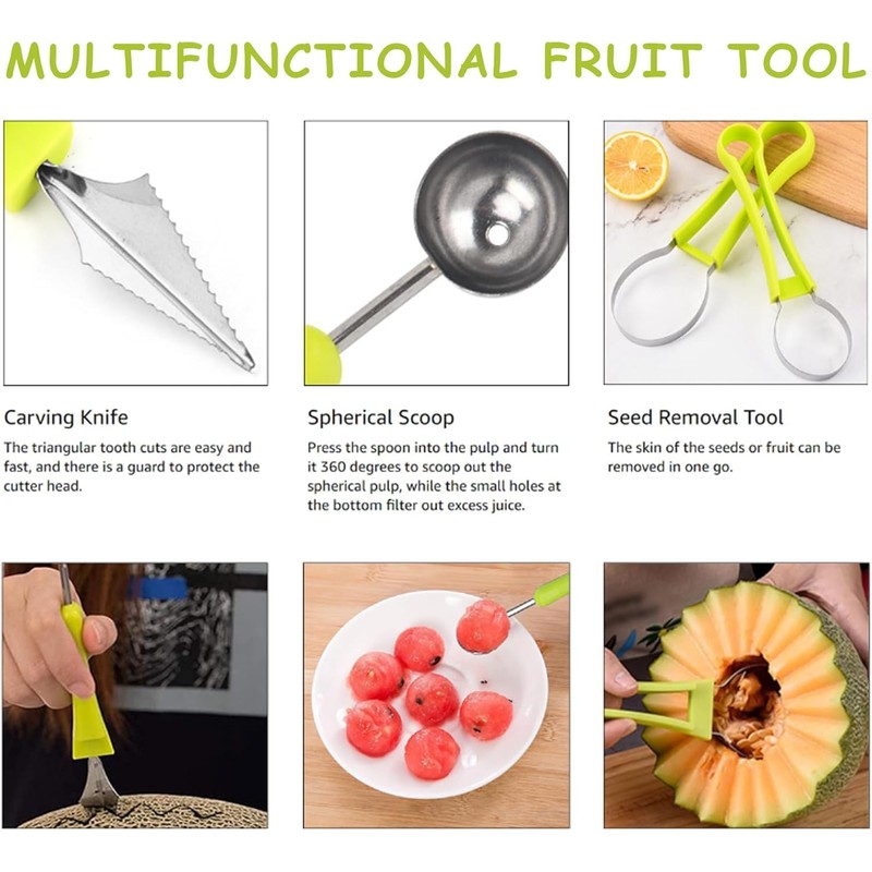 12PCS Melon Baller Scoop Set, 4-in-1 Watermelon Scooper Fruit Scooper,