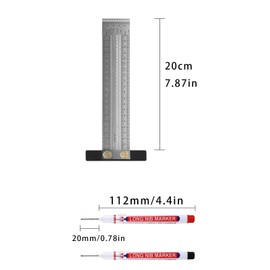 LNGJIN 200 mm Aluminium Ruler in T-shape with Normal Black and Red Markers, T-Square Ruler, Stainless Steel T-Hole Ruler, Aluminium Alloy T-Square Ruler, Positioning Measuring Tools