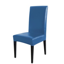 Qubjus Dining Table Chair Covers, Solid PU Leather Waterproof Oilproof Stretch Dining Table Chair Protector Cover Slipcover (Blue, 4 Pack)