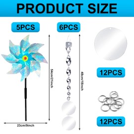 Dercylele Taubenabwehr Vogelabwehr Set,5 Windrad+6 Reflektierend Windspirale Taubenabwehr+12 Reflektierenden Runden Reflektoren,Taubenabwehr Balkon Vogelschreck Windrad Garten (Silberkombination)