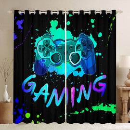 Gaming Curtains,Rainbow Tie Dye Window Curtains,Colorful Modern Gamer Window Treatment Curtains Home Decor,Video Game Darkening Drapes for Living Room Bedroom,76W x 54L
