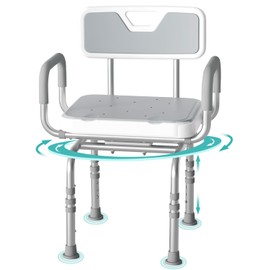 Shower Chair with 360° Rotatable Seat | Shower Chair for Inside Shower with Arms and Back | 500lbs Heavy Duty for Bathtub | Height Adjustable Safety Bath Seat for Elderly