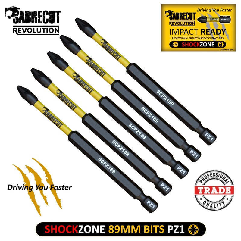 5 x SabreCut SCPZ189_5 89mm PZ1 Magnetic Impact Screwdriver Driver