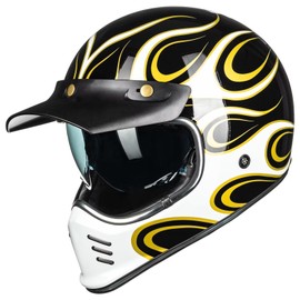 ILM Vintage Full Face Motorcycle Helmets for Adults Men Inner Visor Compatible for Moped ATV Cruiser Scooter DOT ECE ModelZ502(Fire Gold, L)