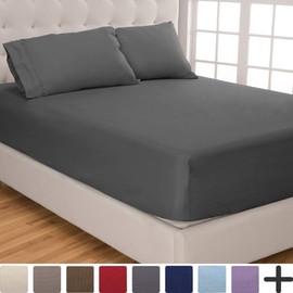 Bare Home Fitted Sheet + Pillowcase Set - Premium 1800 Ultra-Soft Microfiber - Hypoallergenic - Wrinkle Resistant (Full XL, Grey)