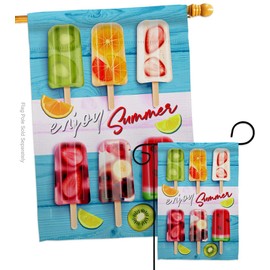 Breeze Decor Sweet Popsicles Garden House Flag Set Summer Fun in The Sun Beach Pool Luau Tropical Party Season Outdoor Summertime Sunny Decoration Banner Small Yard Gift Double-Sided, Made in USA