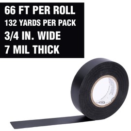 Cambridge Vinyl Electrical Tape, 3/4-In x 66-Ft x 7 Mil, Black, 6-Rolls, Stretchable, Conformable, Water and Corrosion Resistant, Flame Retardant, Commercial Grade, UL/CSA Listed