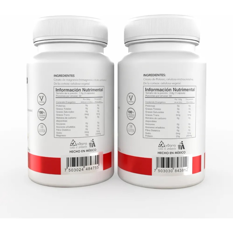 Citrato De Magnesio Y Potasio, 180caps-pack Vizana Nutrition