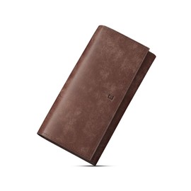 Kawaoto Men's Long Wallet, Genuine Leather, Pueblo Leather, Large Capacity, Fits 18 Cards, Flap Type, Small Long Wallet, Zipper, Spring Wallet, Present, Taupe