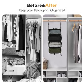 TABITORA Travel Luggage Organizer Hanging Packing Cubes Portable Hanging Shelves Carry on Closet for Suitcase with 2 Hooks,Collapsible(Darkgreen,S)