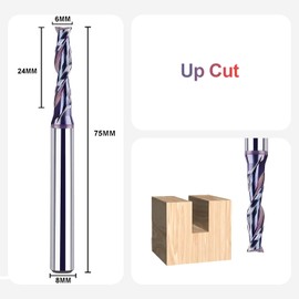 SpeTool Spiral Cutter 8 mm Shaft Upcut 6 mm Cutting Diameter CNC 2 Flute Milling Cutter for Router Wood Cutter 24 mm Cutting Length Groove Cutter Solid Carbide End Mill Spiral Groove Cutter