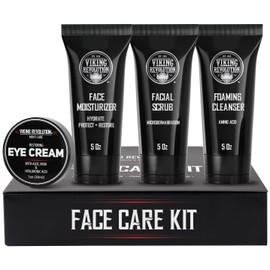 Viking Revolution Men's Facial Skin Care Kit - Includes Revival Face Moisturizer Microdermabrasion Scrub Foaming Cleanser (5 ounces each) and Eye Cream (1 ounce) / 바이킹 레볼루션 남성용 페이셜 스킨 케어 키트 - 리바이벌 페이스 모이스처라이저 마이크로더마브레이션 스크럽 거품 클렌저(각 5온스) 및 아이 크림(1온스) 포함