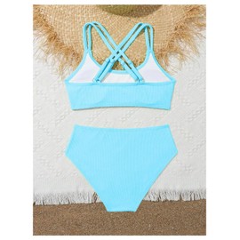 Milumia Girl's 2 Piece Swimsuits Criss Cross Spaghetti Strap Bikini Sets Light Blue 10 Years