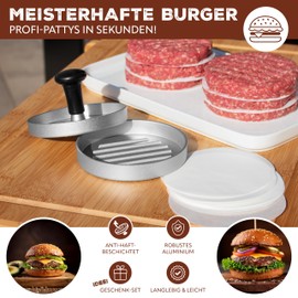 bremermann Burger Press // Includes 50 x Non-Stick Dividers // Aluminium Hamburger Press for Patties