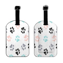 UESEU Dog Paw Print Luggage Tag for Suitcases,Colorful Dog Footprint PU Leather Baggage Tags Bag Tags Travel Id Label for Luggage Women Men -1 Piece