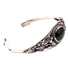 Windalf Elves Women's Bangle ISA Diameter 5.5 cm Medieval Bohemia Ethnic Design Leaves of the Tree of Life with Onyx Vintage High-Quality Bronze, Fabric, Onyx