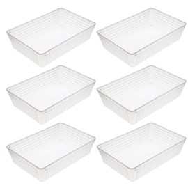 YBM HOME 6-Pack Plastic Storage Baskets Bins for Home Junk Drawer, Shelves, and Office Organization, Functional Trays/Containers Great for Kitchen Pantry, Cabinets, Bedrooms, and Bathrooms, Clear
